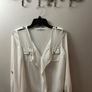 Papaya Cream Blouse with Button Accents Blouse